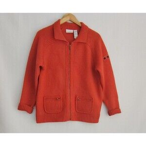 Liz Claiborne Lizwear Jeans Petite Womens Orange Wool Full Zipper Size L Sweater